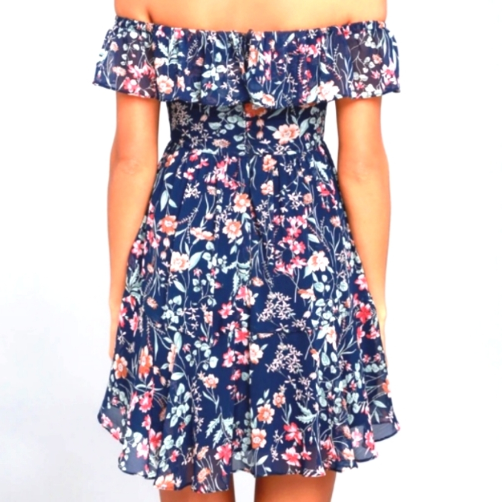 Lulu's blue floral off the shoulder mini dress - Picture 3 of 8